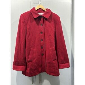 Alfred Dunner Vibrant Red Wool Coat Women’s Sz 12 USA Made Lined Classic Jacket